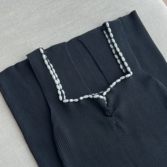 Black Midi Dress with White Faux Pearl Accents - Picture 5 of 5
